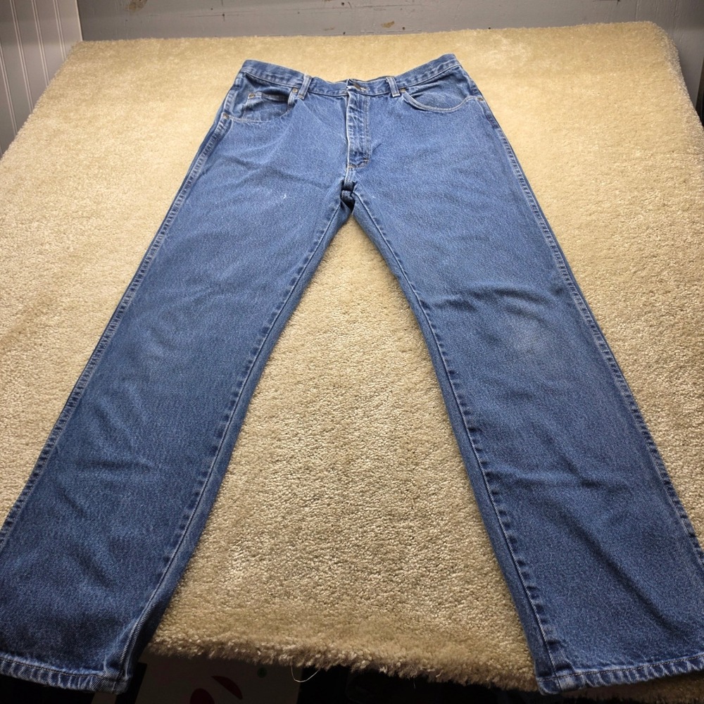Wrangler Rugged Wear Mens Blue Straight Leg Jeans 36x32